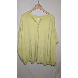 J Jill Fit Womens Long Sleeve Henley Sweater Sz 4X‎ Lime highlighter yellow NWT